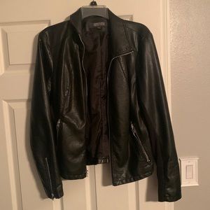 Kenneth Cole Black PU (faux) leather jacket with zippers. Size Large. EUC